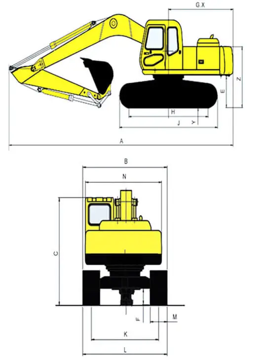 diagrama de dimensiones de excavadoras en venta